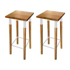 Kit 2 Banquetas Bistro Industrial Colors Ferro E Madeira Maciça - Branca Branco