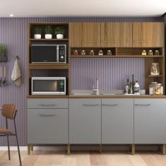 Cozinha Compacta 7 Portas e 1 Gaveta Ipê/Griseo