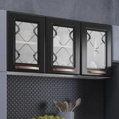 Armário de Cozinha Aéreo em Aço 3 Portas de Vidro Mirage New Telasul Branco/preto