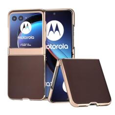 Caso de capa de telefone de proteção Capa compatível com Motorola Razr 40 Ultra, capa de couro genuíno para celular, capa protetora fina e luxuosa com revestimento eletrolítico, macia e antiderrapante