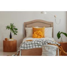 Cabeceira Solteiro Curva Luxo Suede Bege Com Tachas Fumê - Flamingo De