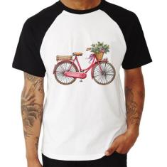 Camiseta Raglan Bicicleta Vintage Romântica - Foca na Moda, Branco, Pr