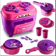 Cozinha Infantil Completa Kit Brinquedo Fogão Criança Panelas + Pratos