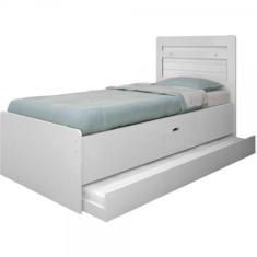 Bicama Solteiro Baú Branca com Auxiliar e Colchões - CasaH