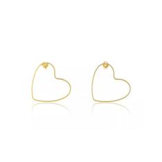 Brinco Médio com Coração Vazado Horizontal Folheado - Floratta Joias