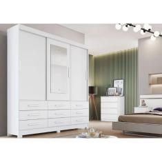 Guarda Roupa Buriti 3 Portas 9 Gavetas Com Espelho Branco - Novo Horizonte
