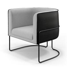 Poltrona Decorativa Fixa Base Aço Preto Betina D02 Linho Cinza D-315 M