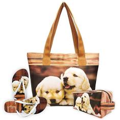 Kit Pet Feminino Cachorrinhos com Bolsa, Necessaire e Chinelo Magicc Bolsas KIT-186
