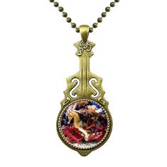 DIYthinker Colar de águas profundas do oceano azul hipocampo com pingente de música de guitarra antiga