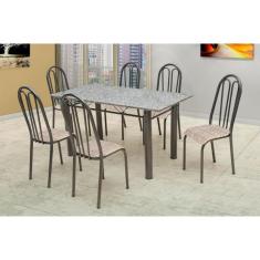 Conjunto de Mesa Carla com 6 Cadeiras Craqueado Preto Rattan