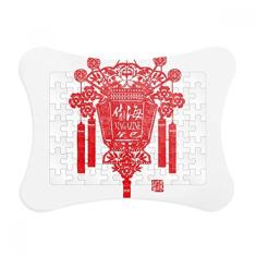 Ornamento de quebra-cabeça com padrão de lanterna chinesa tradicional vermelha com moldura de quebra-cabeça