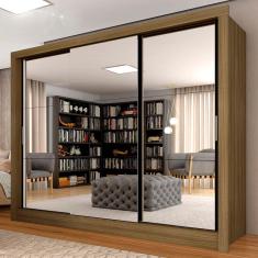 Guarda Roupa Casal Layla 3 Pts 03 Espelhos Boreal/ Preto- M. Arapongas