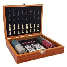 Wari Kit Jogos de Tabuleiro com Xadrez, Poker, Baralho e Dados para 1-4 Jogadores, Idade 6+