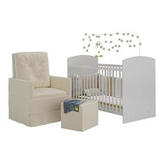 Berço com Poltrona de Amamentação e Puff Ana Lívia Multimóveis Mp4075 Branco/bege