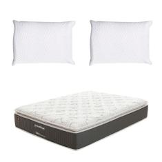 Colchão Casal Safira Plush Mola Ensacada (30x128x188) Branco e Cinza com 2 Travesseiros Guldi Soft Nasa Branco