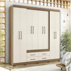 Guarda-roupa Casal 8 Portas 4 Gavetas Nápoles com Pés Jatobá/Areia