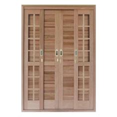 Porta Balcão de Correr Quadriculado 6 Folhas Cedro Arana 215 x 200 x 15cm Isabela Revestimentos Marroml