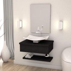 Bancada para Banheiro com Cuba Folha F44 Prateleira e Espelheira 606W Metrópole Compace Preto Onix