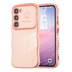 DEFBSC Capa para Samsung Galaxy S22 Plus, moldura encaracolada em forma de onda fofa capa de coração de amor para meninas e mulheres, proteção completa para lente de câmera macia durável TPU à prova