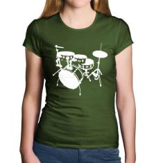Baby Look Algodão Bateria Música Baterista - Foca na Moda, Musgo, GGG