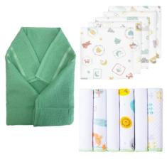 Kit 12 Peças Enxoval Bebe - 1 Toalha de Banho infantil + 5 Fralda de P