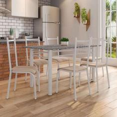 Conjunto de Mesa Granada com 6 Cadeiras Lisboa Branco Prata e Nature B