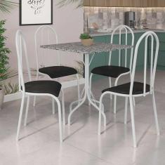 Conjunto de Mesa Malaga com 4 Cadeiras Alicante Branco e Preto - Fabon