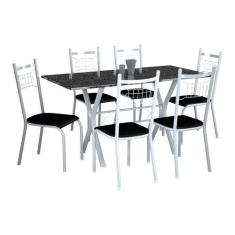 Conjunto de Mesa Miami Com 6 Cadeiras Lisboa Branco Liso E Preto - Fab