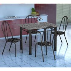 Conjunto de Mesa Genova com 4 Cadeiras Alicante Preto Prata e Preto Fl