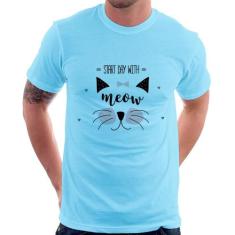 Camiseta Gatinha Start Day With Meow - Foca na Moda, Azul bebê, M