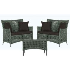 2 Sofá Área e Mesa Igapó Alumínio Pintura Preta Corda Náutica Estofado Impermeável Almofada 9 Trama