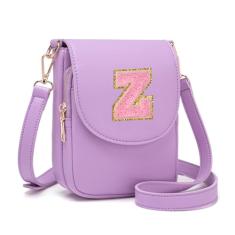 Viverte Bolsa transversal para meninas adolescentes, pequena, inicial, celular, bolsa de couro com compartimento triplo, Lavanda