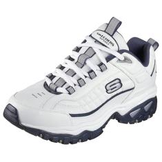 Skechers Tênis masculino Energy Afterburn, Branco/Azul marinho, 14 Wide
