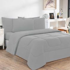 Kit Edredom Malha 100% Algodão Gran Moratta 3 Peças King - Cinza-cinza