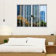 Janela Vitrô de Alumínio 4 Folhas 120 X 120cm Modular com Grade Esquad