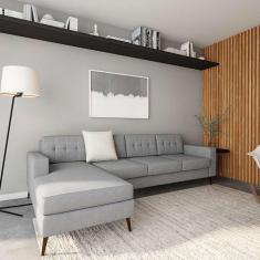 sofá 4 lugares live com chaise esquerdo pé palito linho cotton cinza