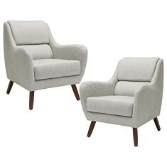 Kit 02 Poltronas Decorativas Para Sala de Estar e Recepção Gooby D02 Linho Bege C-107 - Lyam Decor