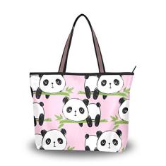 ColourLife Bolsa de mão com alça superior, linda bolsa de ombro de bambu Pandas para mulheres e meninas, Multicolorido., Medium