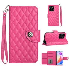 Para Honor X6a, capa carteira com alça de pulso, capa flip de couro de encaixe magnético com 7 cartões e 1 compartimento para dinheiro, suporte feminino presente capa de telefone para Honor X6A 4G