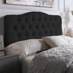 Cabeceira Painel Casal Curvo Estofada Capitone 1,60 Suede Preto
