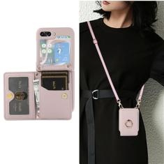 Carteira Crossbody com porta-cartão, capa de telefone para Samsung Galaxy Z Flip 5 4 3 Flip5 Flip4 Flip3 5G, capa de couro PU, roxa, para Galaxy Z Flip4