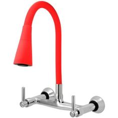 Torneira Misturador Gourmet Flexível Cone Vermelha Parede - Furkin, Vo