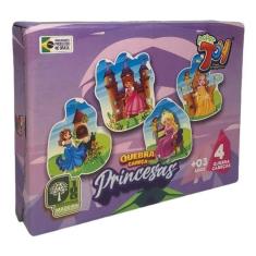 Brinquedo Quebra Cabeça 4 Em 1 Em Mdf 8 Peças Princesas +3