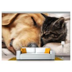 Papel De Parede Animais Cão Gato Dormindo 3D Anm154 - Você Decora
