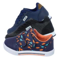 Kit 3 Pares de Tenis Infantil Menino Dinossauro e Jogging Escolar-Masculino