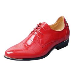 Sapato social masculino Oxford com cadarço confortável clássico moderno formal negócios estilo rebite, Vermelho, 10.5