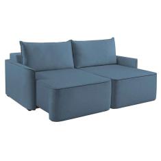 sofá 3 lugares retrátil moon linho azul 200 cm