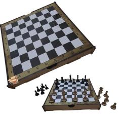 Brinquedo Pedagógico Educativo Em Madeira Tabuleiro Jogo De Xadrez - RafaBox (Tabuleiro 28x28x04, Rei 05 Cm)