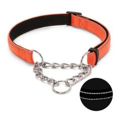 Coleira para cães Martingale com corrente de aço inoxidável, coleira refletiva de nylon acolchoada macia, sem puxão, corrente resistente para treinamento de caminhada para cães grandes, médios e