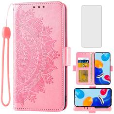 Asuwish Capa de telefone para Xiaomi Redmi Note 11S/11 4G capa carteira protetora de tela de vidro temperado suporte de cartão de crédito bolsa flip alça de pulso suporte acessórios para celular Redme